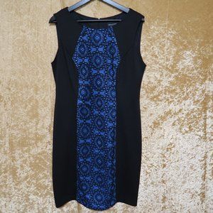 Connected Apparel Black and Blue Sheath Dress with Lace Overlay - Size 12